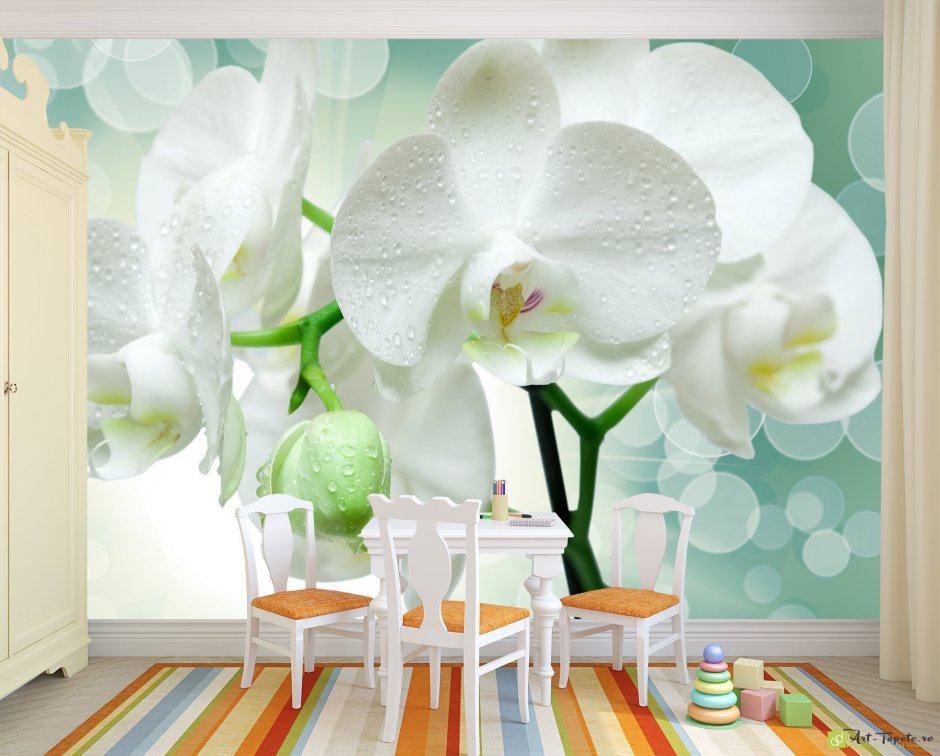 Фотообои орхидеи в интерьере кухни