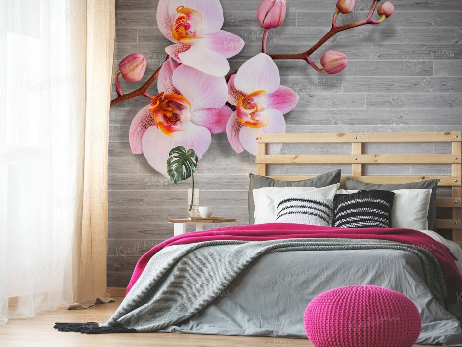 Обои с орхидеями в спальне