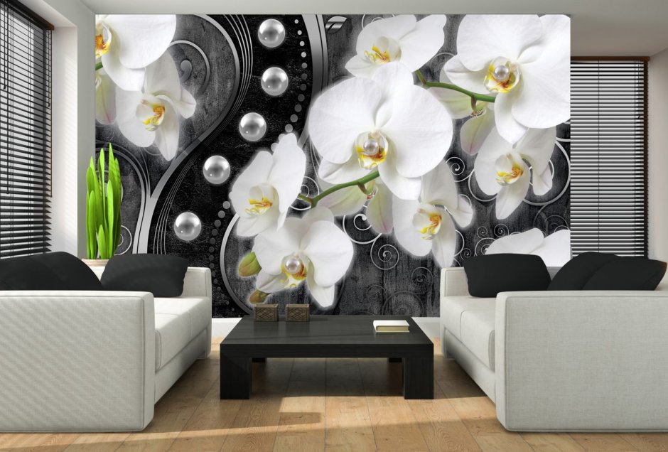 Фотообои симфония белые орхидеи в интерьере