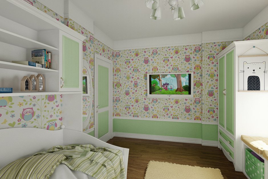 Детская комната с обоями Совы