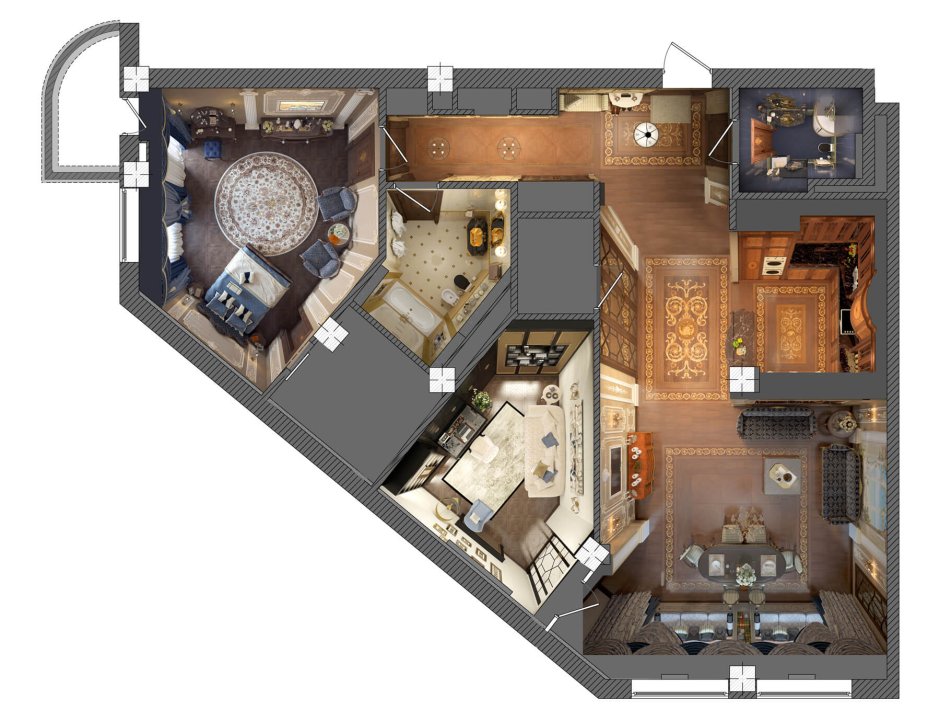 План 3 комнатной квартиры расположение мебели