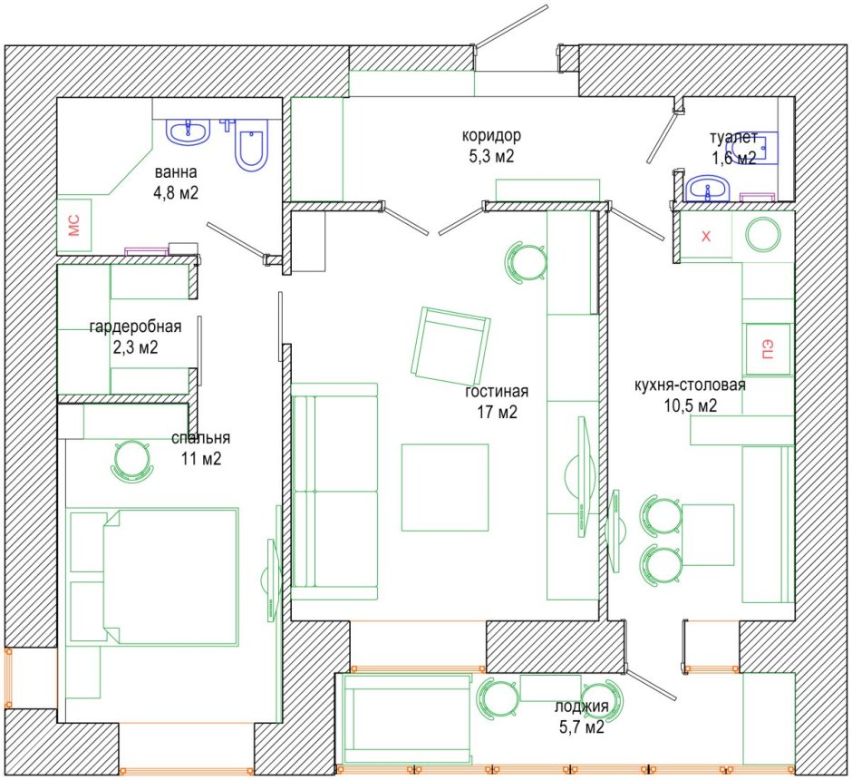 планировка расположения мебели в квартире