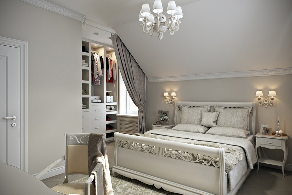 Спальня с гардеробной современная классика