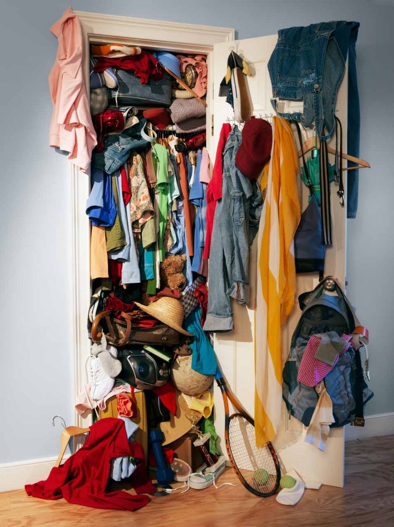 Переполненный шкаф с одеждой
