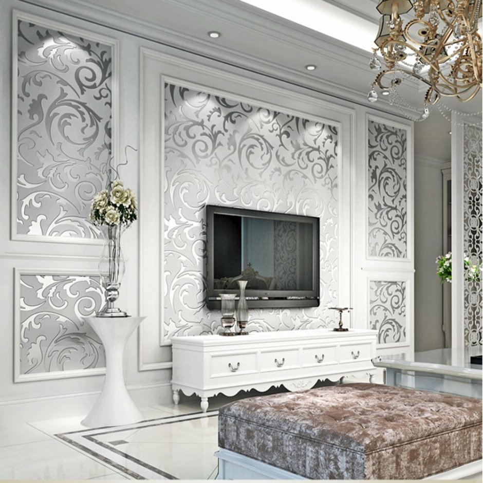 3d Silver Victorian Wall Sticker Damask Embossed