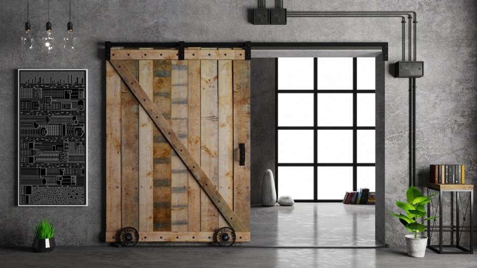 Шкаф с амбарными дверями в стиле лофт