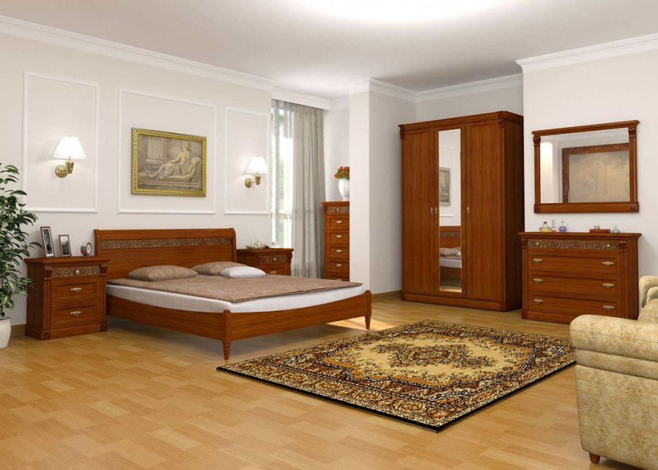 Спальня с мебелью цвета орех