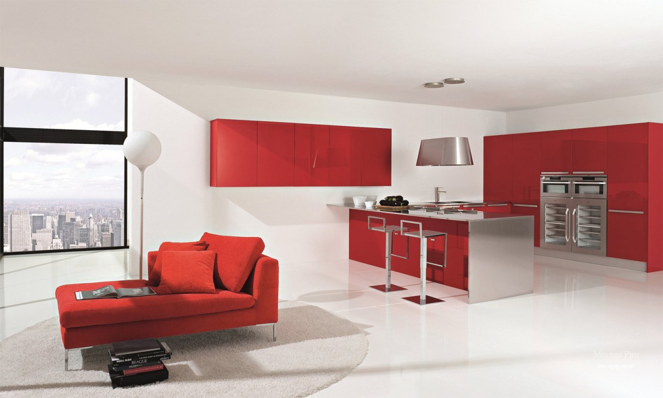 мебель на красном фоне