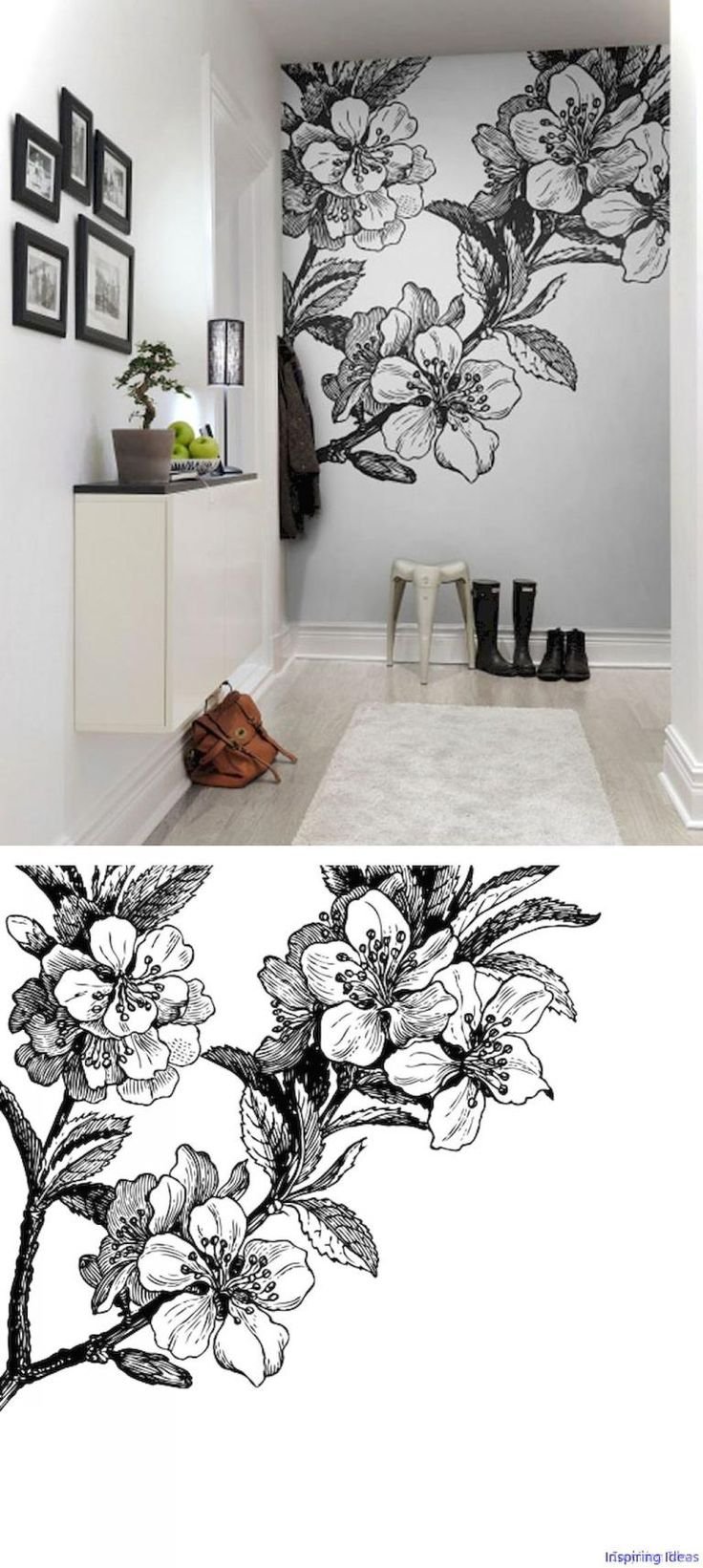 Черно белые цветы на стене