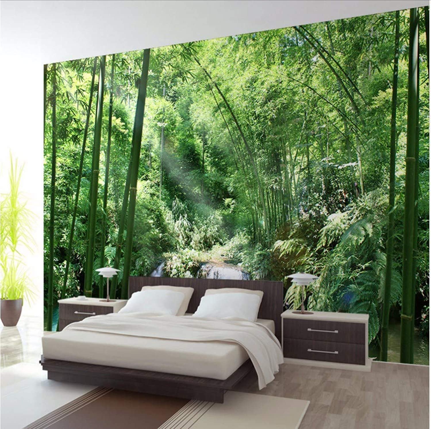 Обои на стену лес. Affresco папоротник. Фотообои в интерьере спальни. Интерьер в стиле природы. Спальня в стиле тропики.
