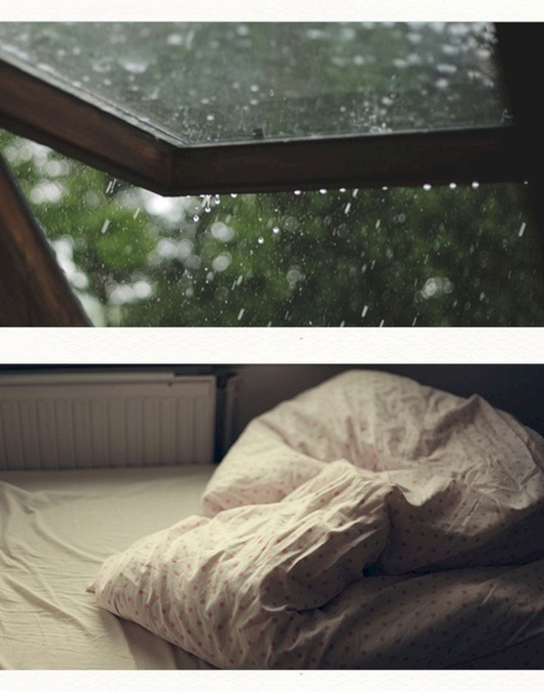 Кровать возле окна с дождем
