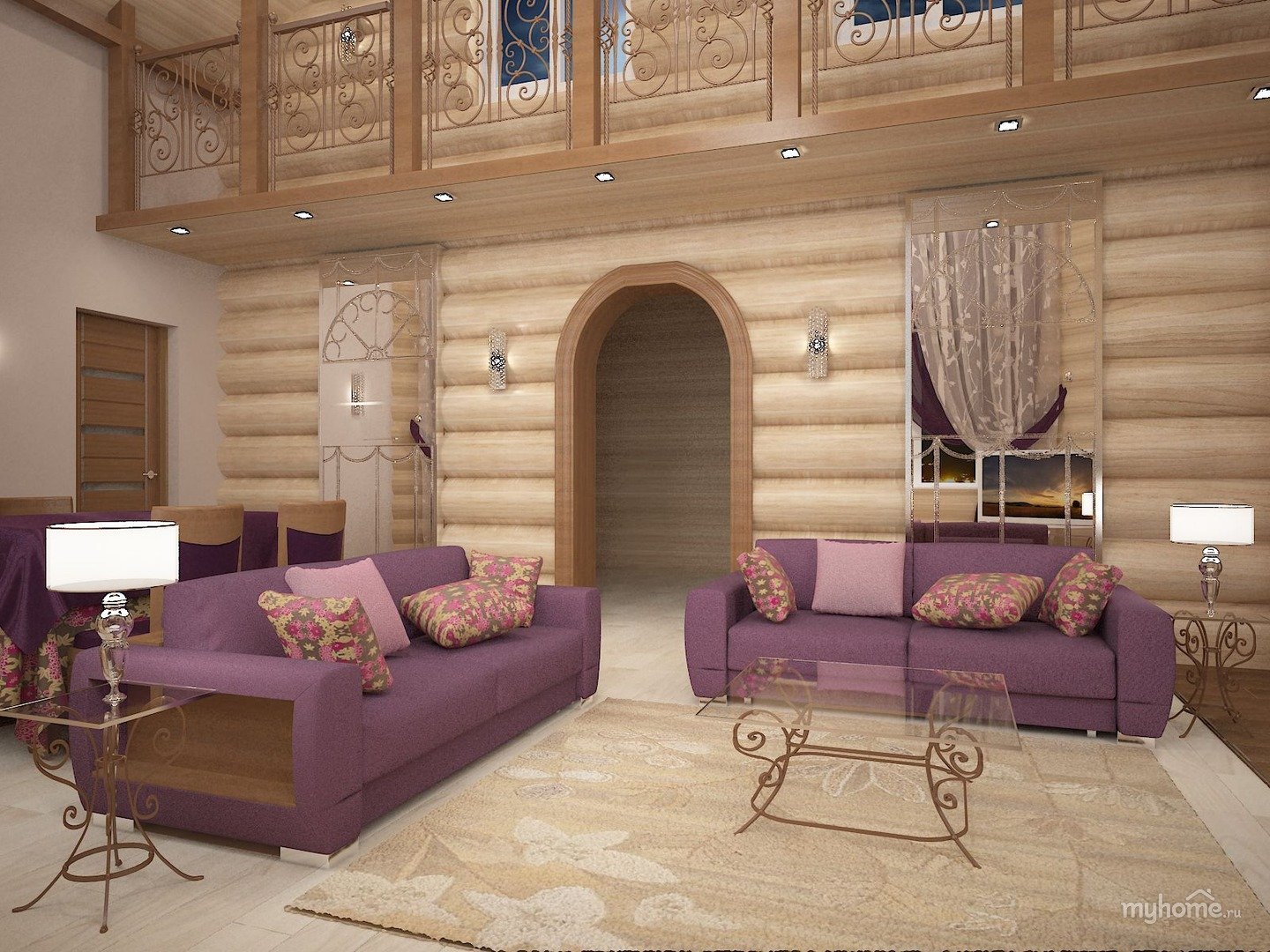 диван в гостиную в деревянном доме