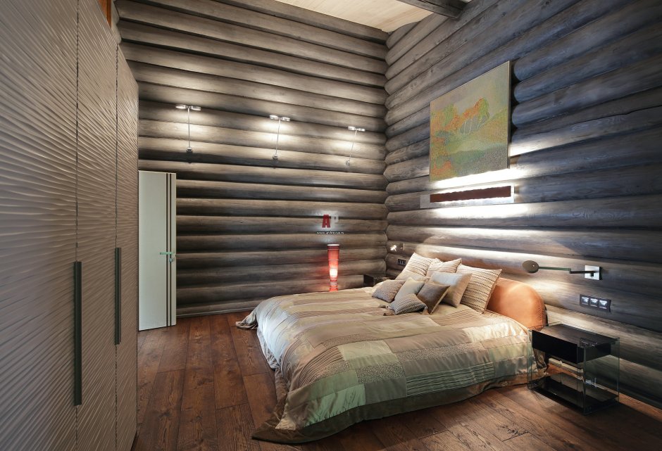 Уютная спальня в скандинавском стиле под дерево