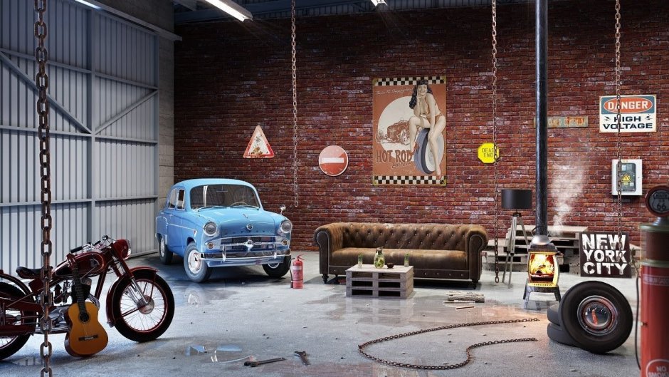 Необычный интерьер гаража