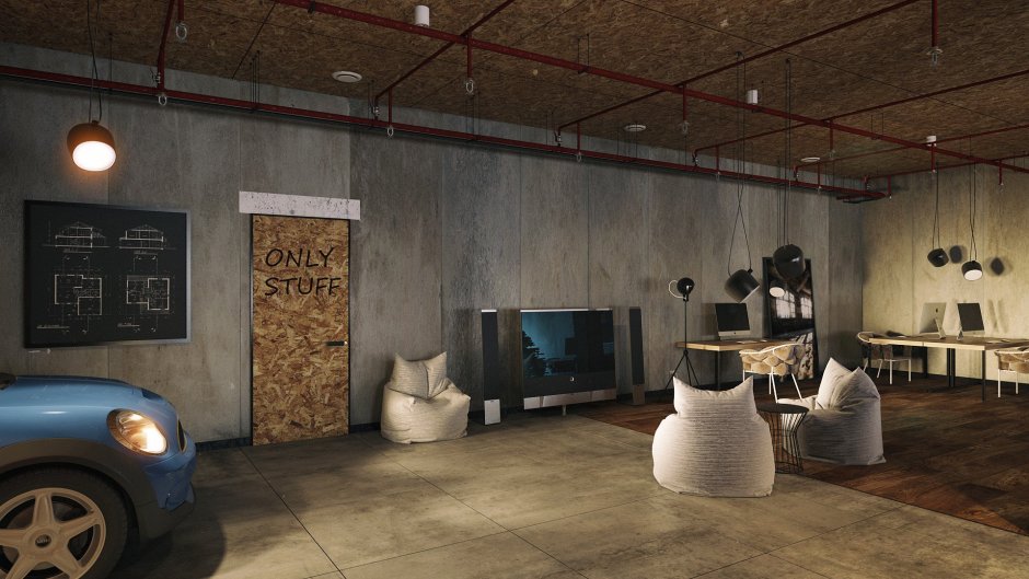 Гараж в стиле лофт кирпич