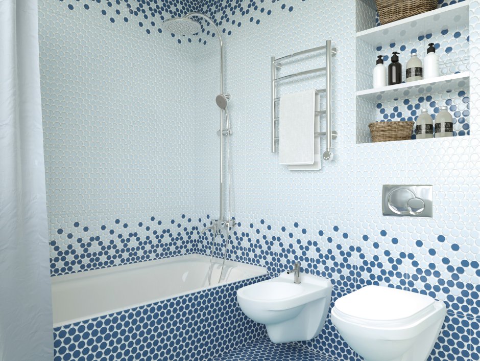 Ванная комната из гламур голубого