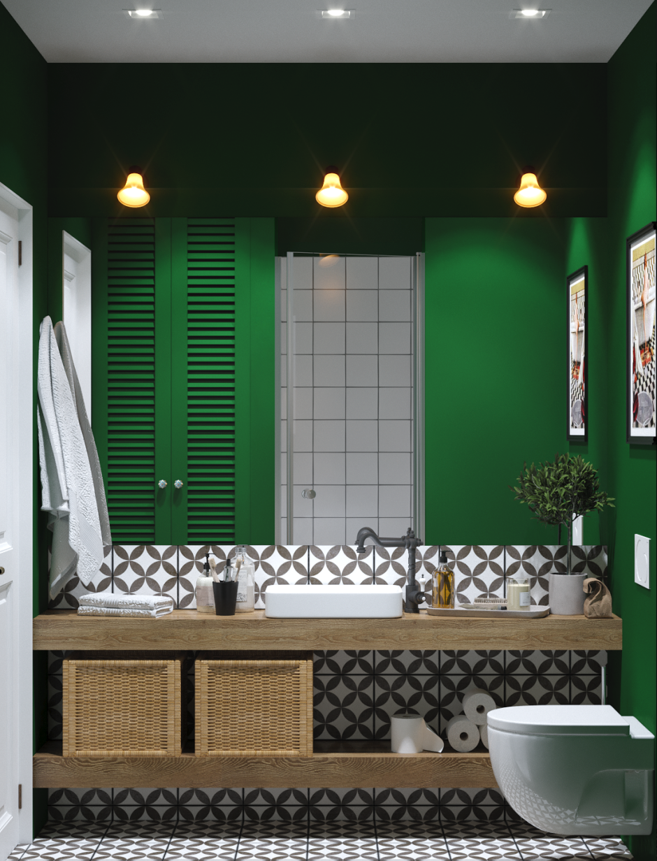 Темно зеленая плитка для ванной