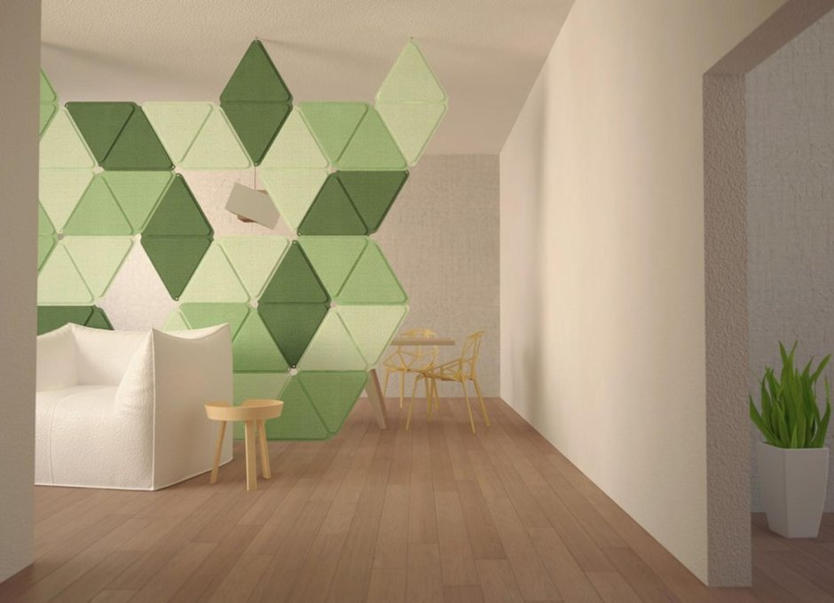 Геометрия на стенах в интерьере зеленый