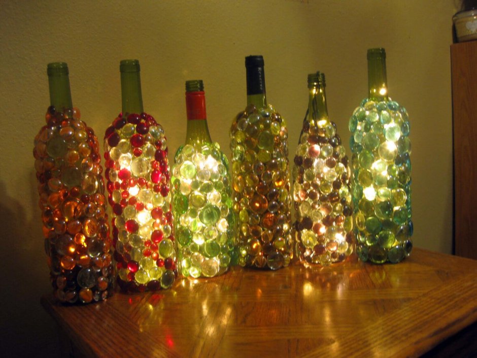 Декорирование пустых бутылок