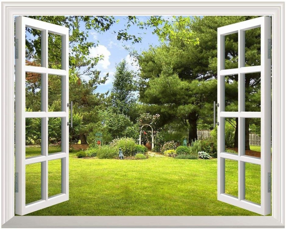 Фотообои окно в сад