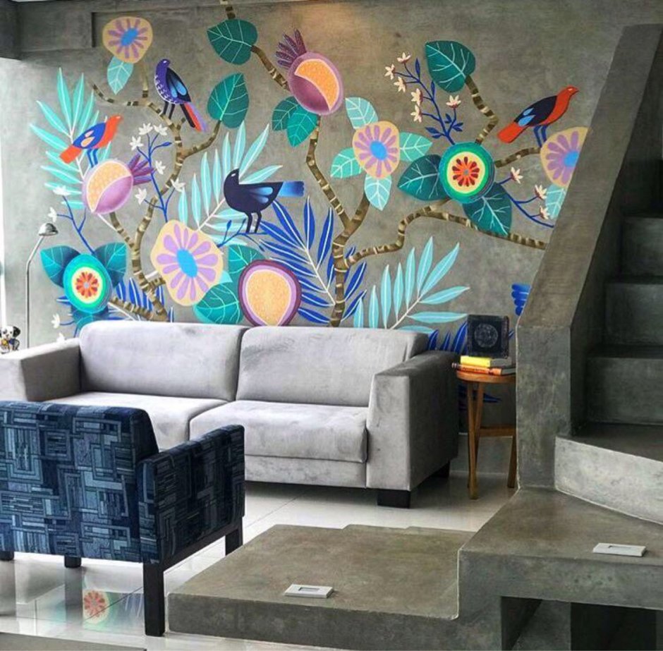 Фреска в гостиной в современном стиле