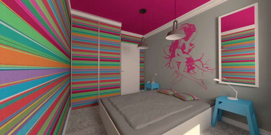 Разноцветные полосы на стене в интерьере