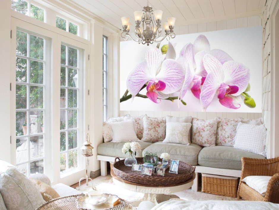 Орхидеи на стене в интерьере (38 фото)