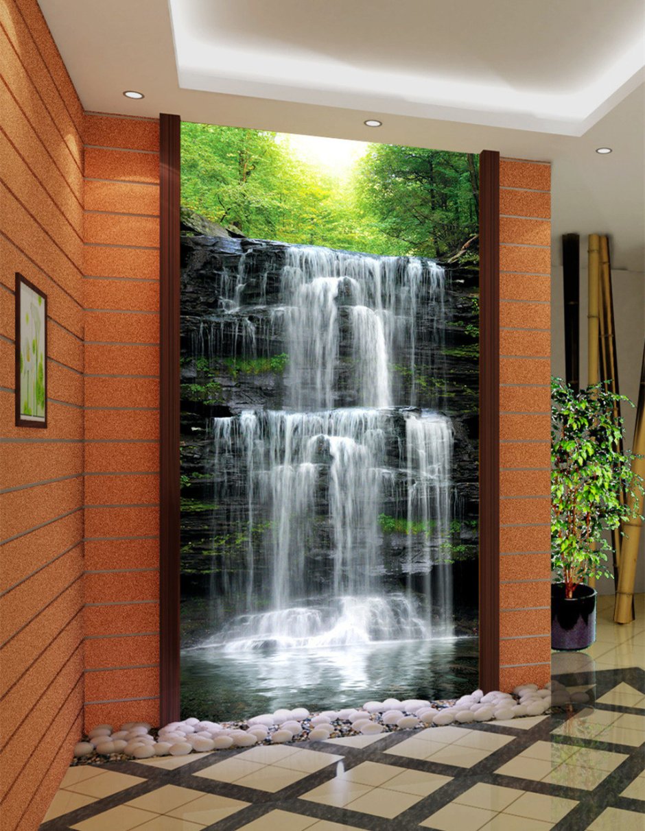 Стена водопад в интерьере (46 фото)