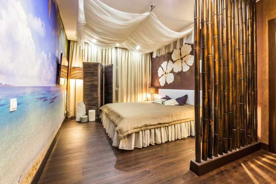 Бамбук в интерьере спальни