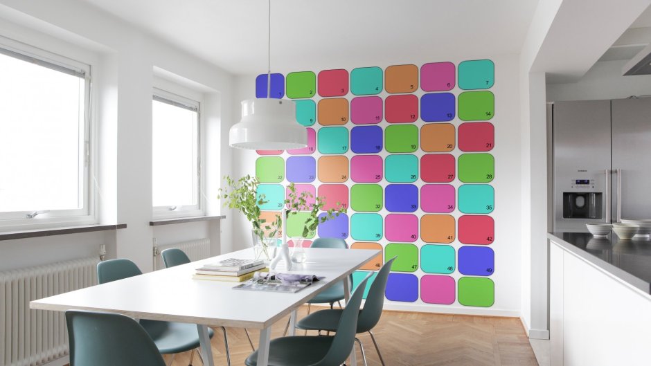Разноцветные стены на кухне