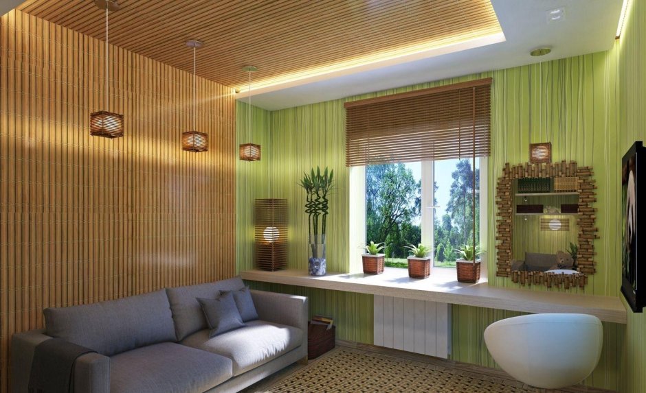 Отделка стен бамбуковым полотном (50 фото)