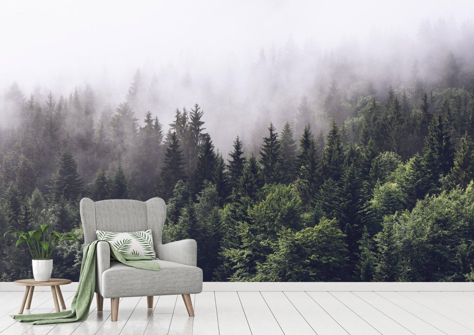 Фреска на стену природа лес в тумане