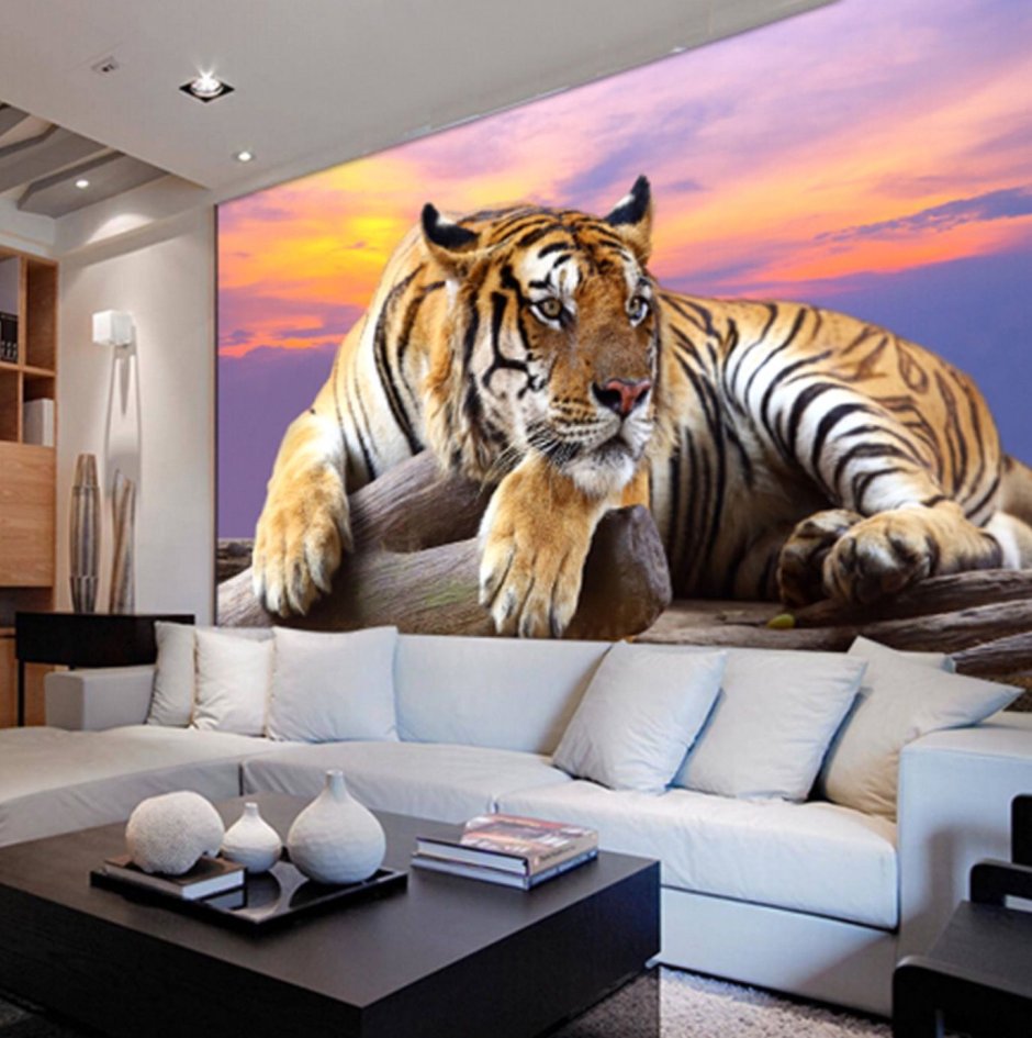 Фотообои тигр на фоне заката