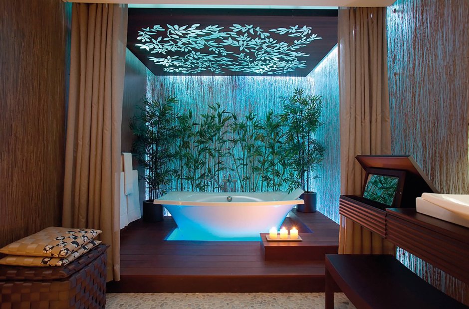 Ванная комната с подсветкой в стиле эко