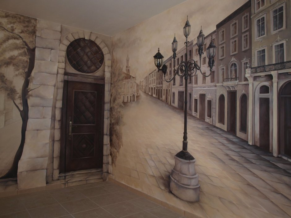 Роспись стен в интерьере орнамент