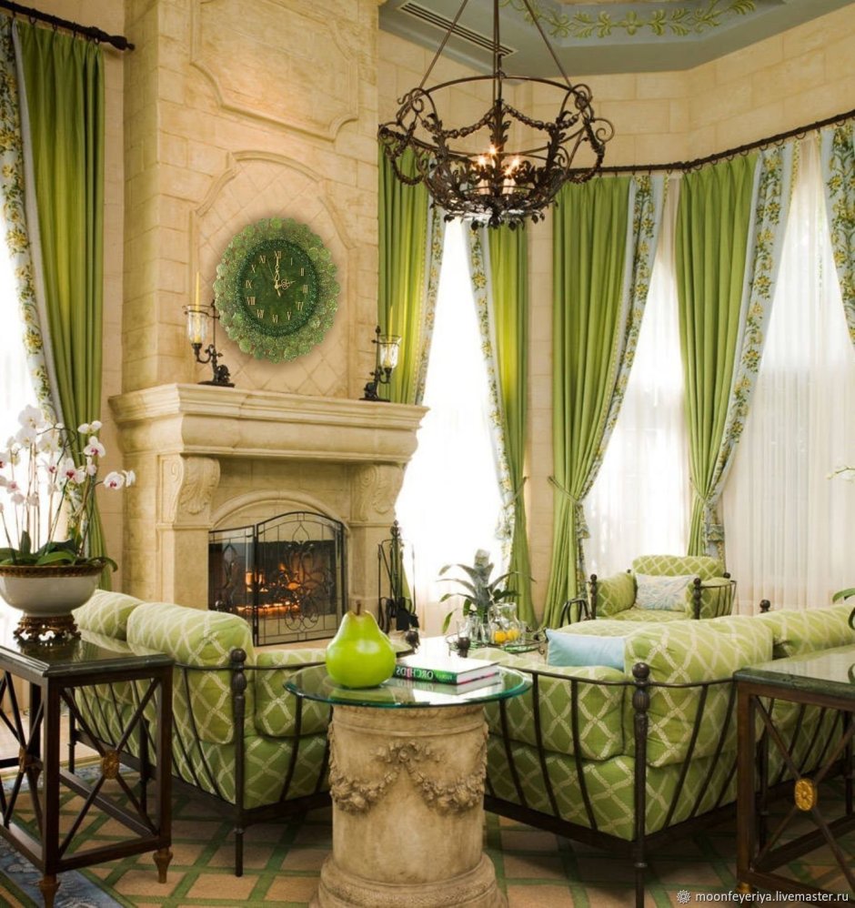 Классическая гостиная в зеленых тонах