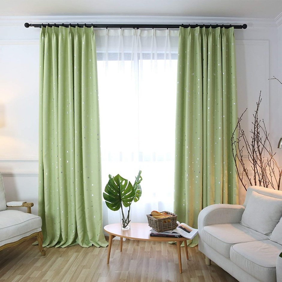 Шторы в гостиную в современном стиле зеленые