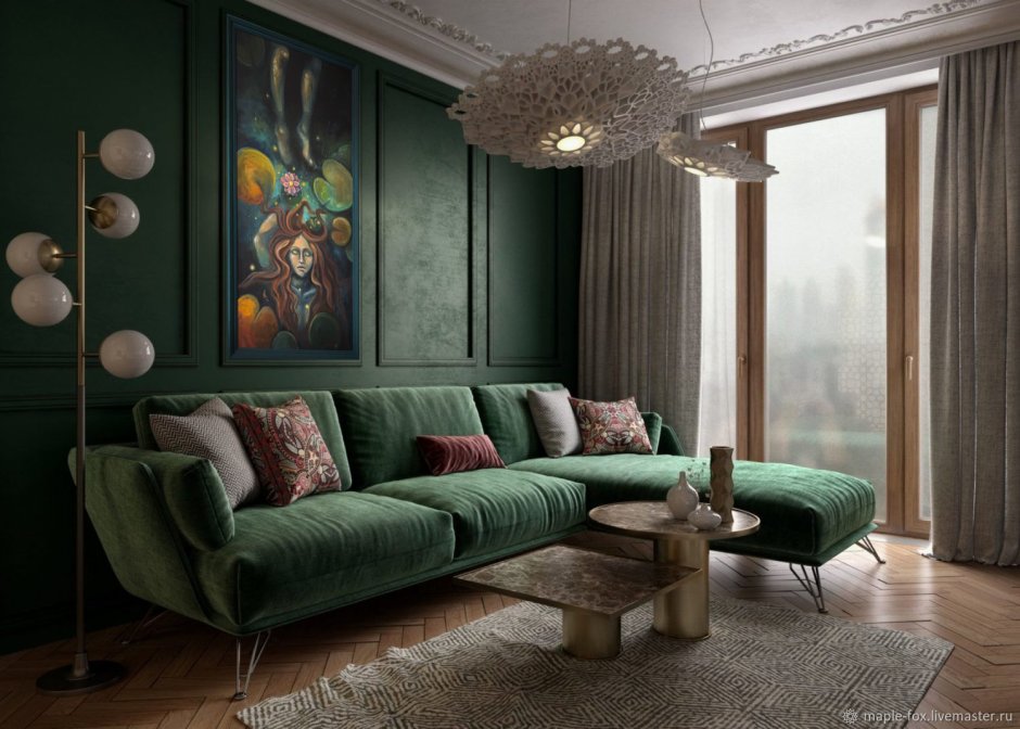 Серый диван зеленые шторы (50 фото)