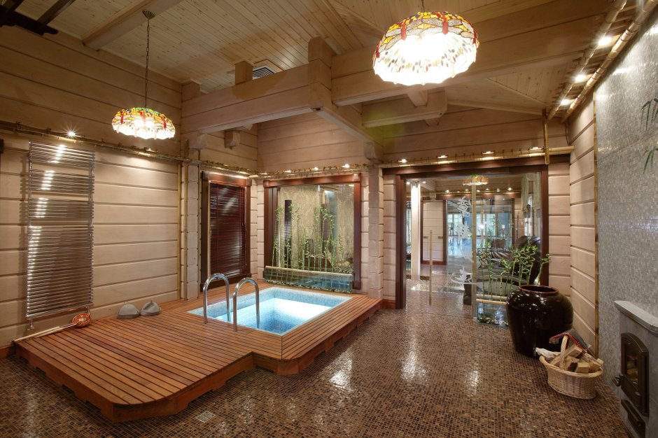 Красивые бани с бассейном