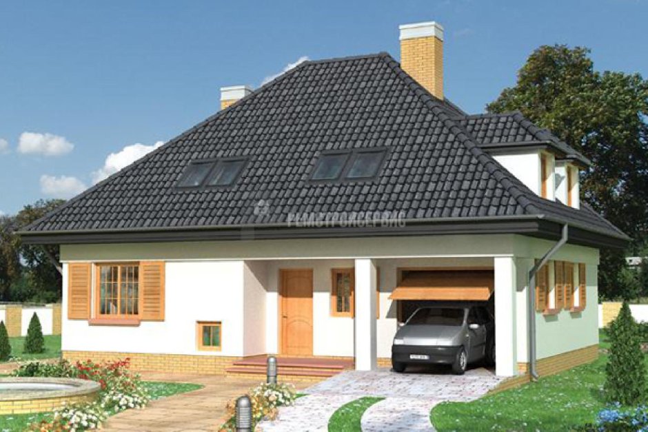 Современный дом с четырехскатной крышей
