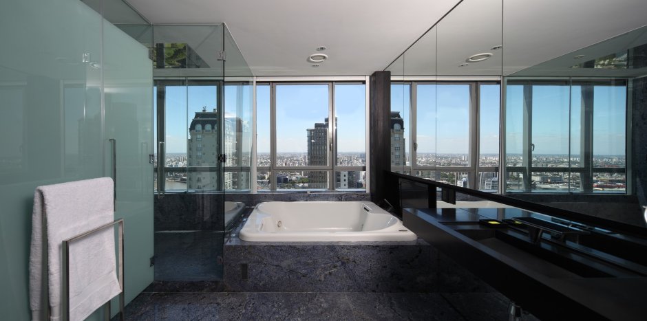Ванная с панорамным окном в доме
