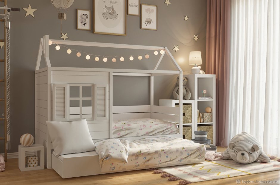 Детские комнаты с кроватью домиком