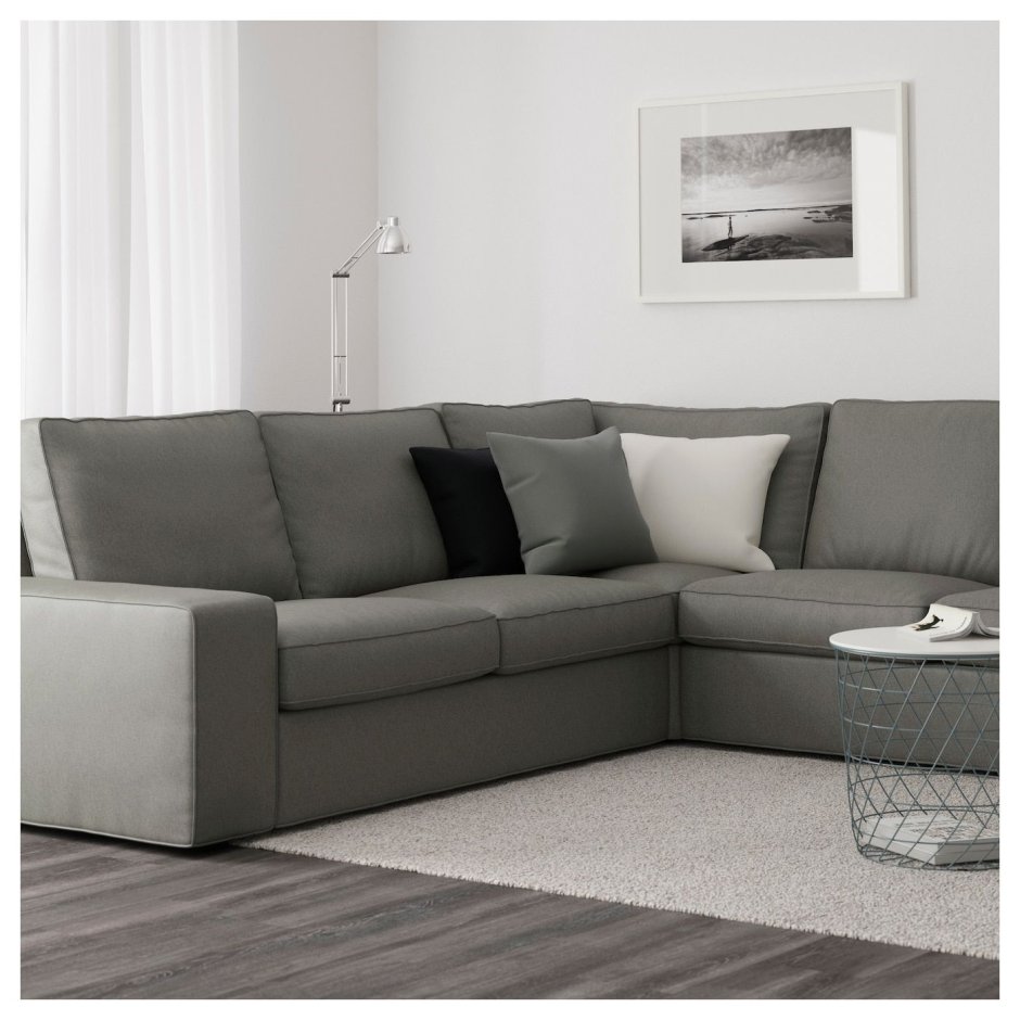 серый угловой диван в интерьере