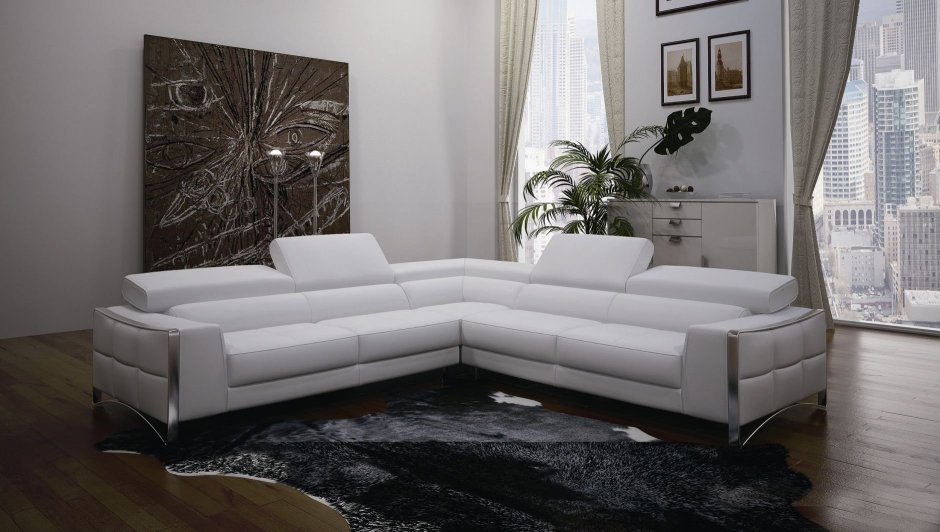 Белый кожаный стильный диван