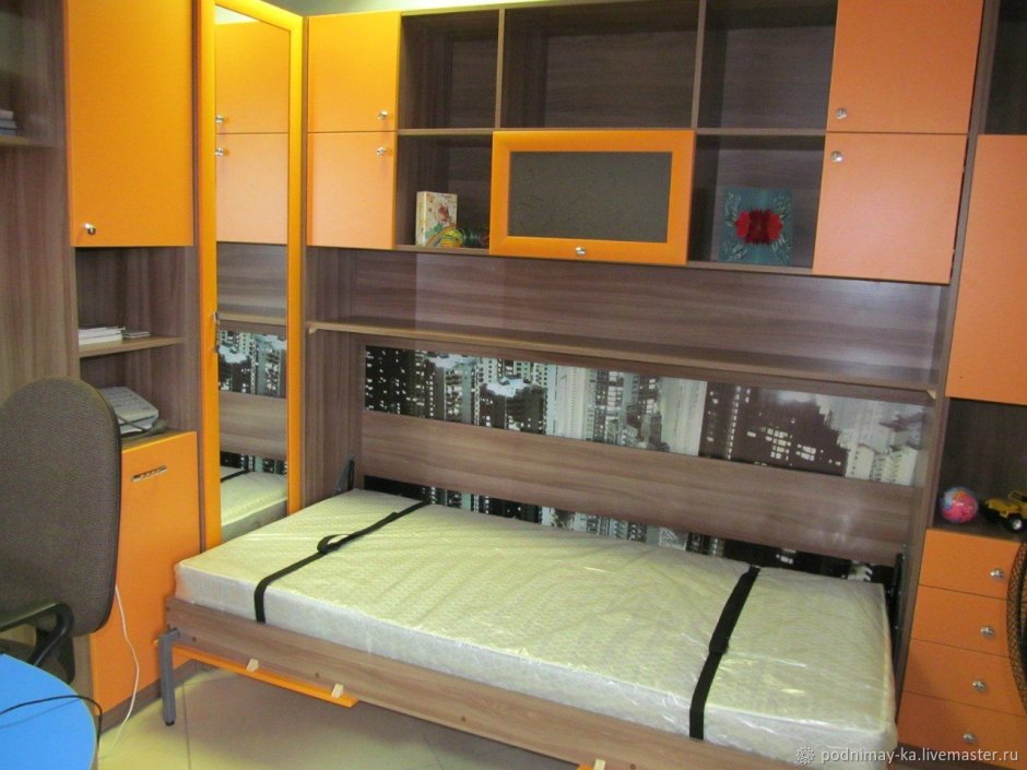 Шкаф-кровать трансформер с диваном для двоих детей