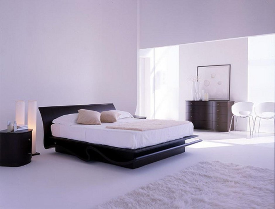 Спальня в стиле Минимализм с белой мебелью