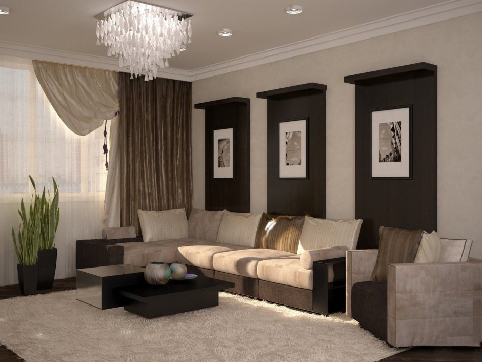 Серо-коричневый диван в интерьере