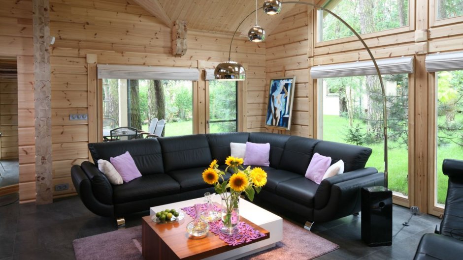 Дизайнерский диван в деревянном доме