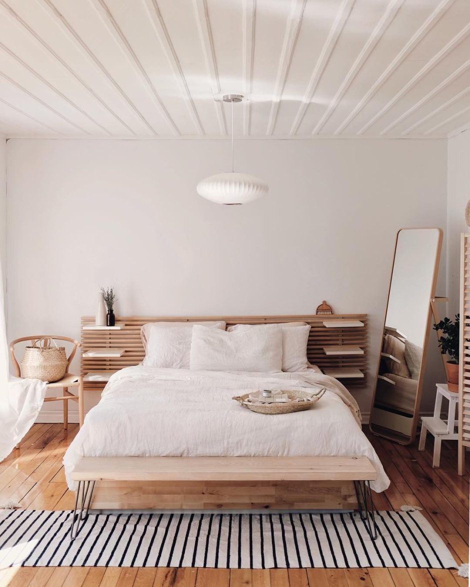 скандинавский стиль деревянная кровать