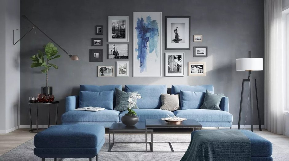 Сине серый диван (56 фото)